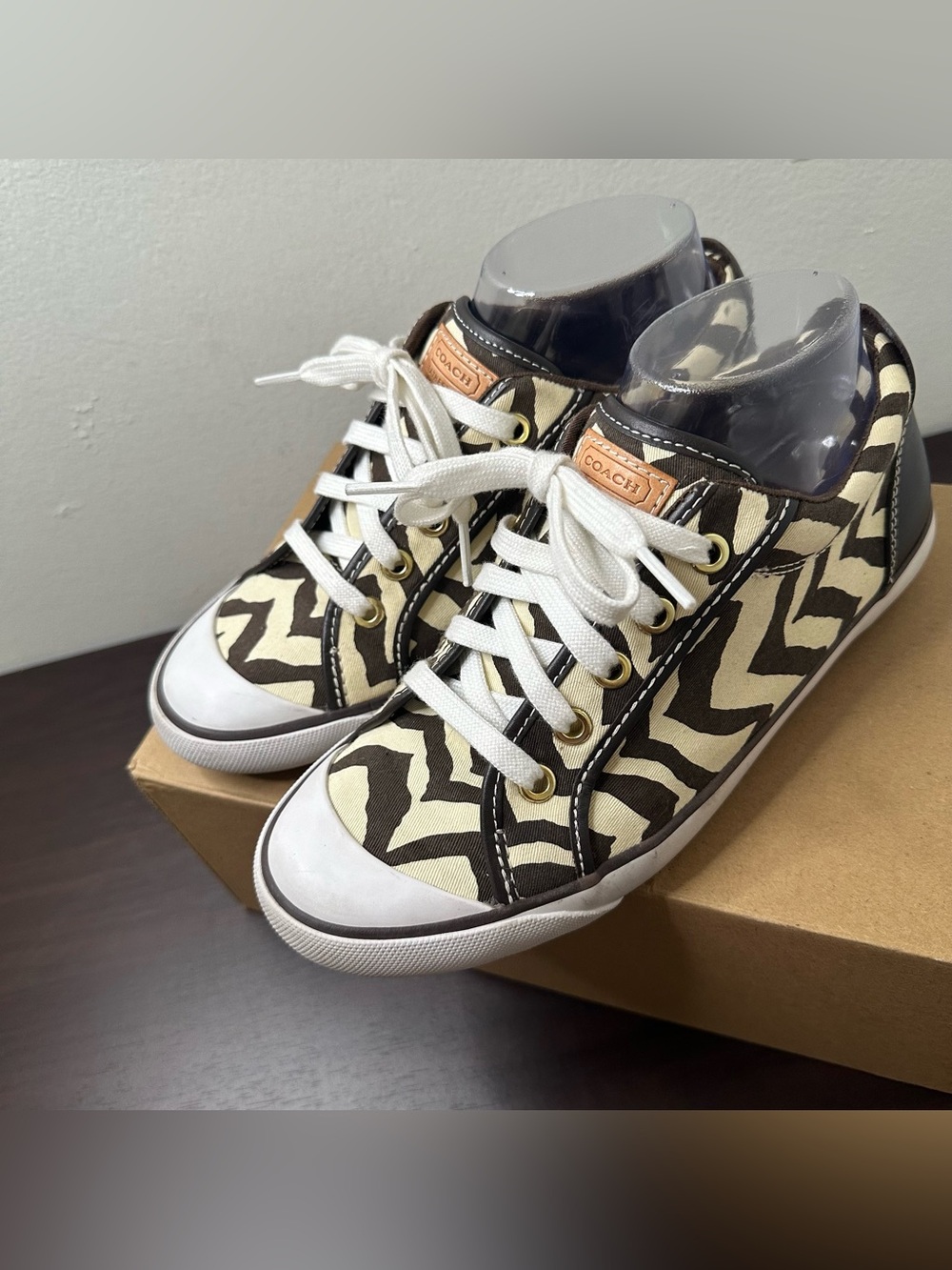 Coach Barrett Zebra Animal Print Canvas Leather Lace-Up Sneakers Rubber Sole 7.5
